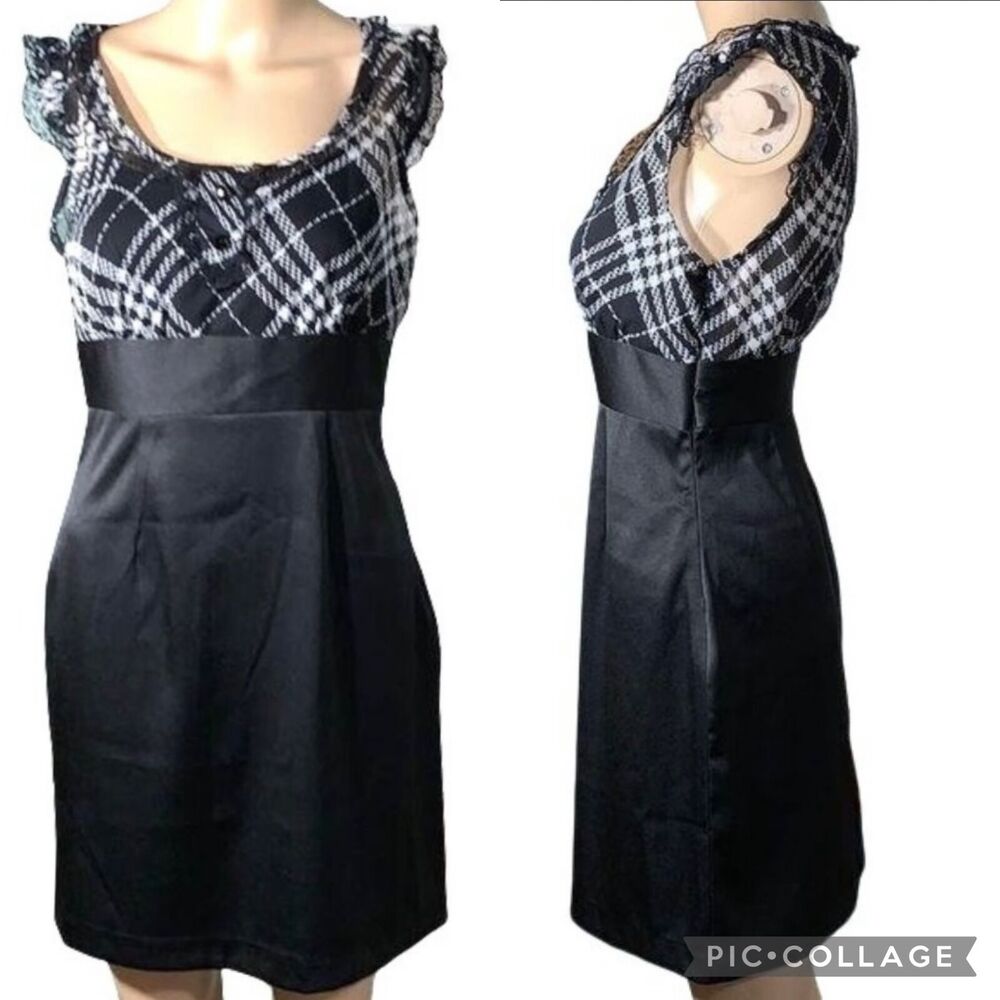 Charlotte Russe Womens Sheath Dress Plaid Houndstooth Mini Black White Small